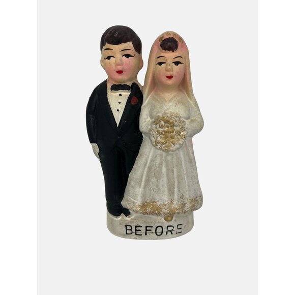 Vintage Before & After Bride & Groom Ceramic Bank Our Own Import Japan 6.5" - Picture 1 of 6